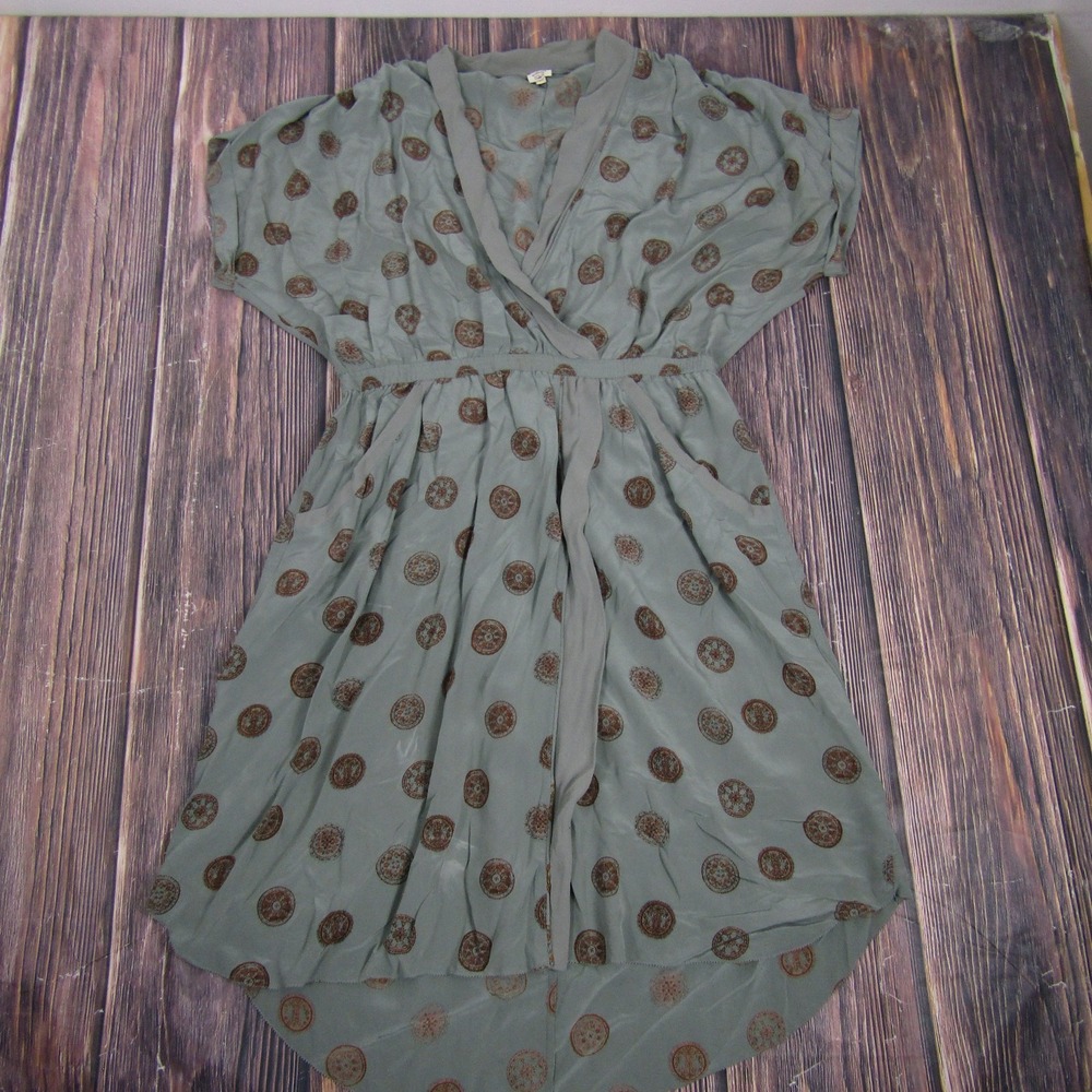 Wilfred Dress Womens Medium Gray Silk Wrap Short Sleeve Belted Geometric Print